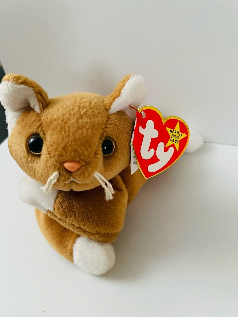 Ty Brown & White Cat Plush with Heart Tag
